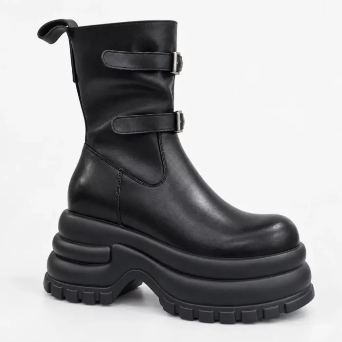Ghete dama Piele Naturala Negre cu talpa platforma Vortex picture - 5