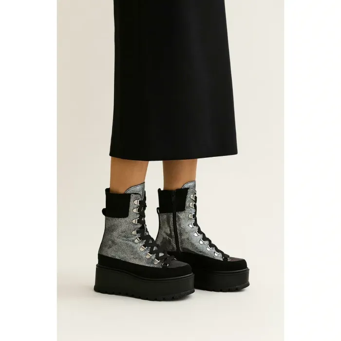 Ghete din piele naturala neagra cu argintiu Silver picture - 4
