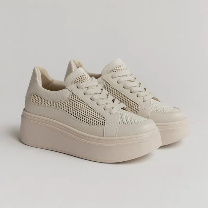 Pantofi casual Piele Naturala Bej cu textil broderie Dami picture - 2