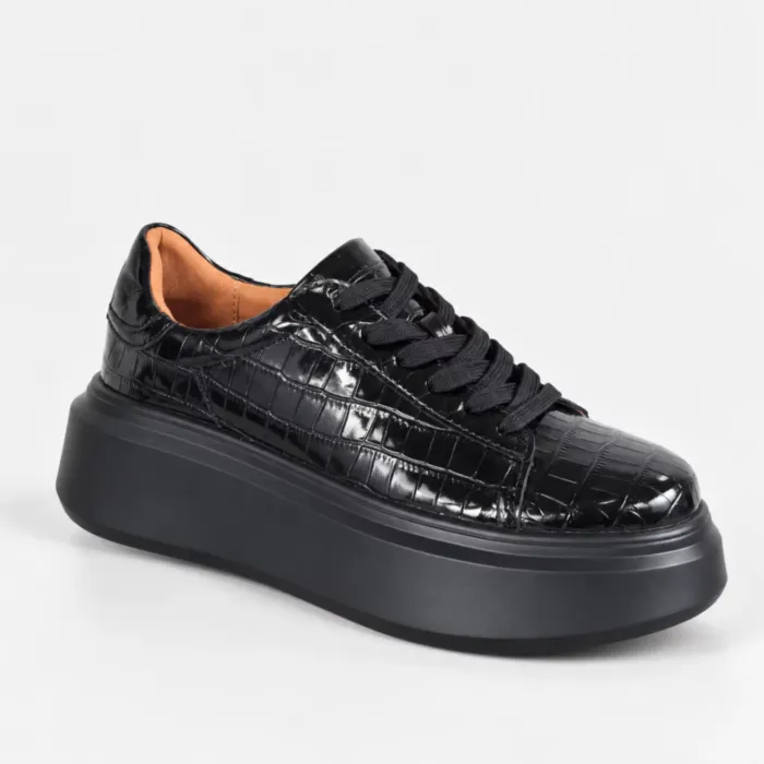 Pantofi casual Piele Naturala Croco Negri Mavis picture - 3