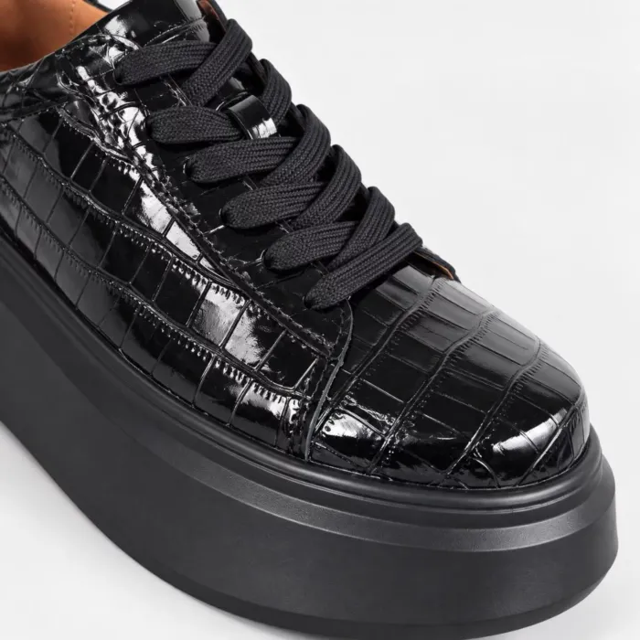 Pantofi casual Piele Naturala Croco Negri Mavis picture - 4