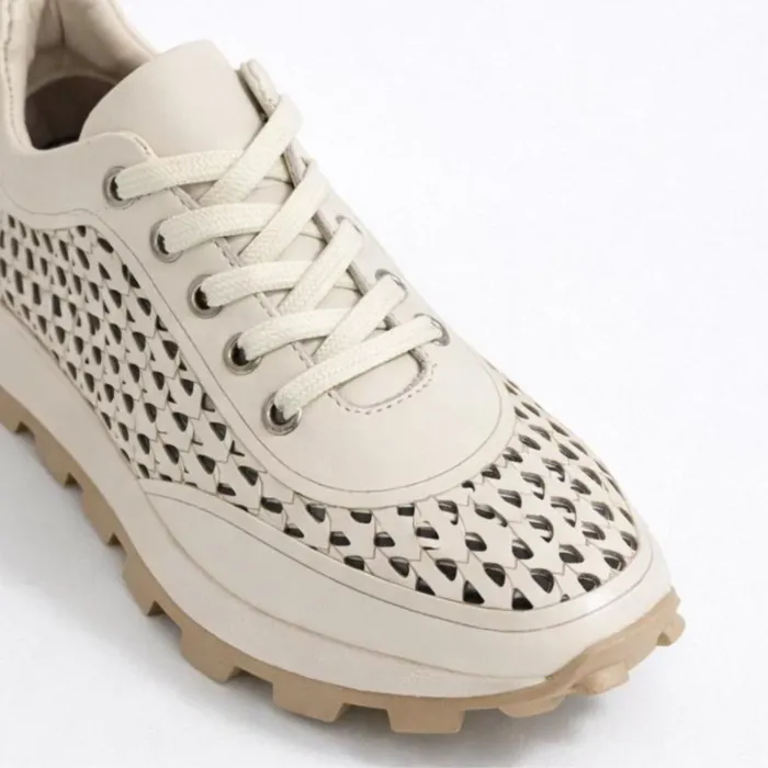 Pantofi sport din Piele Naturala perforata Bej Grid picture - 3