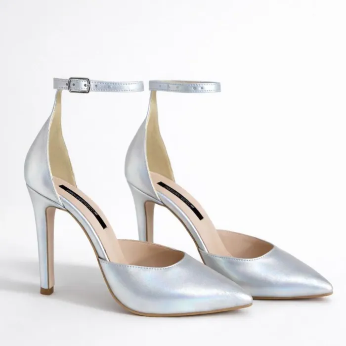 Pantofi stiletto Piele Naturala argintie Erica picture - 3