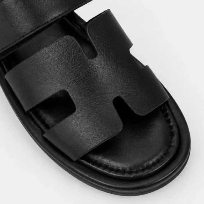 Papuci dama din Piele Naturala Neagra cu talpa joasa confortabila Lucca picture - 4