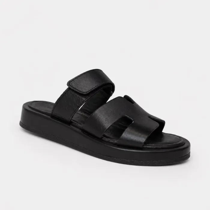 Papuci dama din Piele Naturala Neagra cu talpa joasa confortabila Lucca picture - 5