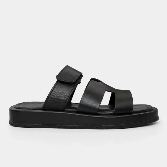 Papuci dama din Piele Naturala Neagra cu talpa joasa confortabila Lucca picture - 2