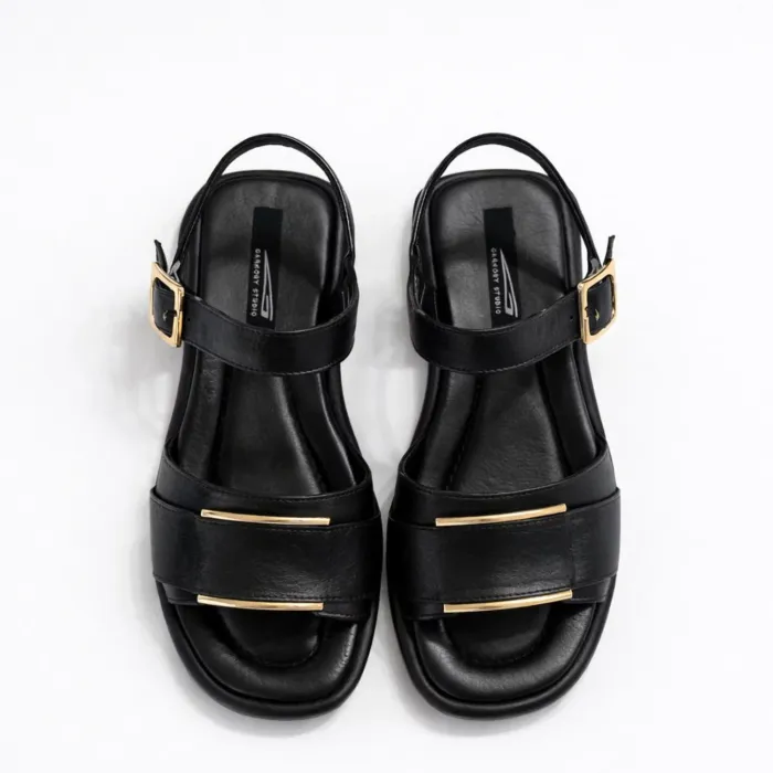 Sandale joase dama Piele Naturala Negre cu accente aurii Soft Noir picture - 5