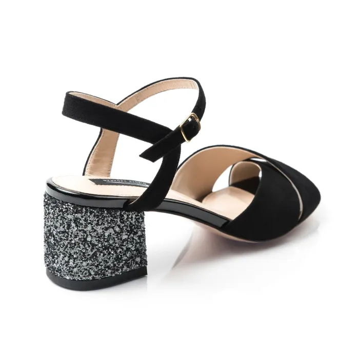 Sandale piele camoscio negru cu glitter Malvina picture - 2