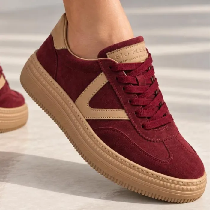 Sneakers damă din piele naturală Bordo Fredo picture - 2
