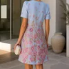 Rochie damă elegantă cu imprimeu floral albastru pastel evazata A-line picture - 4
