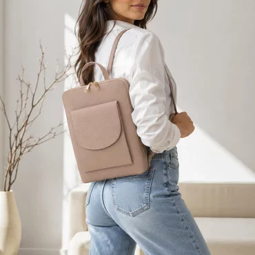 Rucsac dama Piele Naturala Bej Valencia
