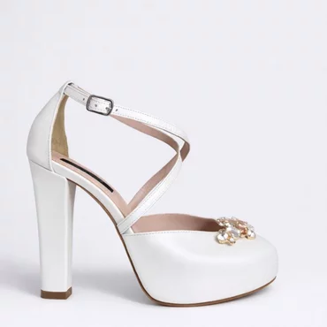 Sandale cu platou din Piele Naturala Alb sidefat Lavinia