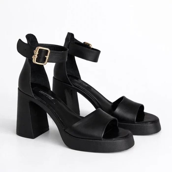 Sandale dama cu platforma si toc gros Piele Naturala Negre Midnight picture - 2