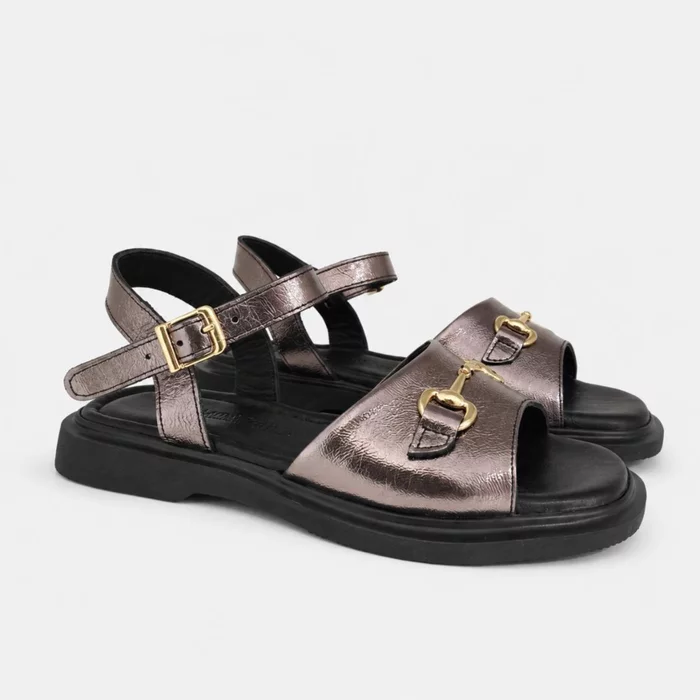 Sandale dama cu talpa joasa Piele Naturala Bronz metalizat Calyra picture - 4