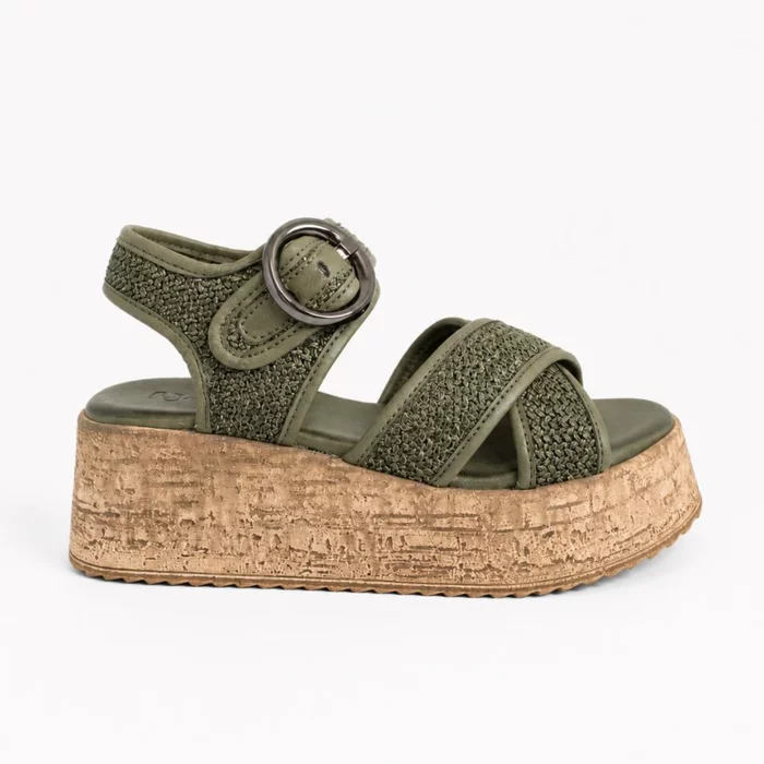 Sandale dama cu talpa platforma Piele Naturala cu textil Kaki Seraya picture - 2