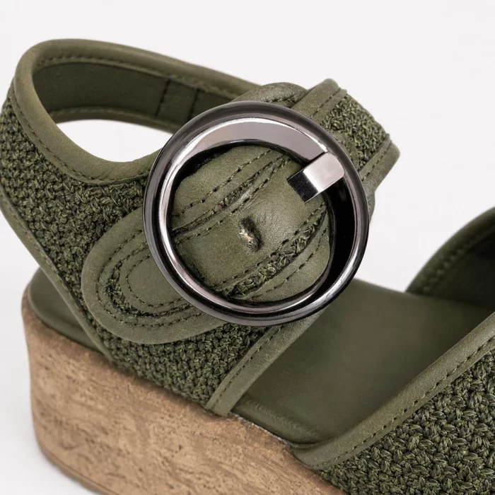 Sandale dama cu talpa platforma Piele Naturala cu textil Kaki Seraya picture - 6