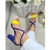 Sandale dama din piele naturala galben cu albastru Florans
