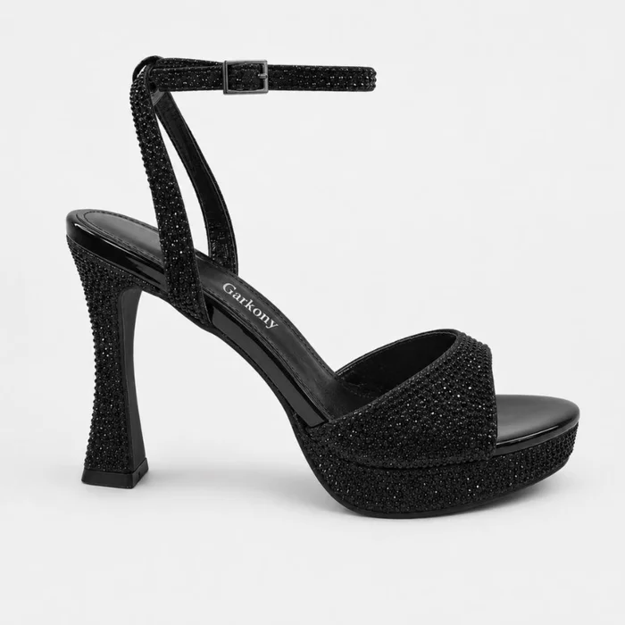 Sandale dama elegante cu platou Negre cu strasuri Desert picture - 3