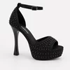 Sandale dama elegante cu platou satin Negru cu perle Perla picture - 6
