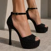 Sandale dama elegante cu platou satin Negru cu perle Perla picture - 2
