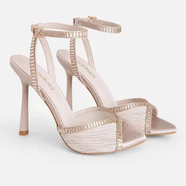 Sandale dama elegante cu toc stiletto si strasuri Shampagne Blush