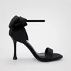 Sandale dama elegante din satin Negru cu funda Evelia picture - 3