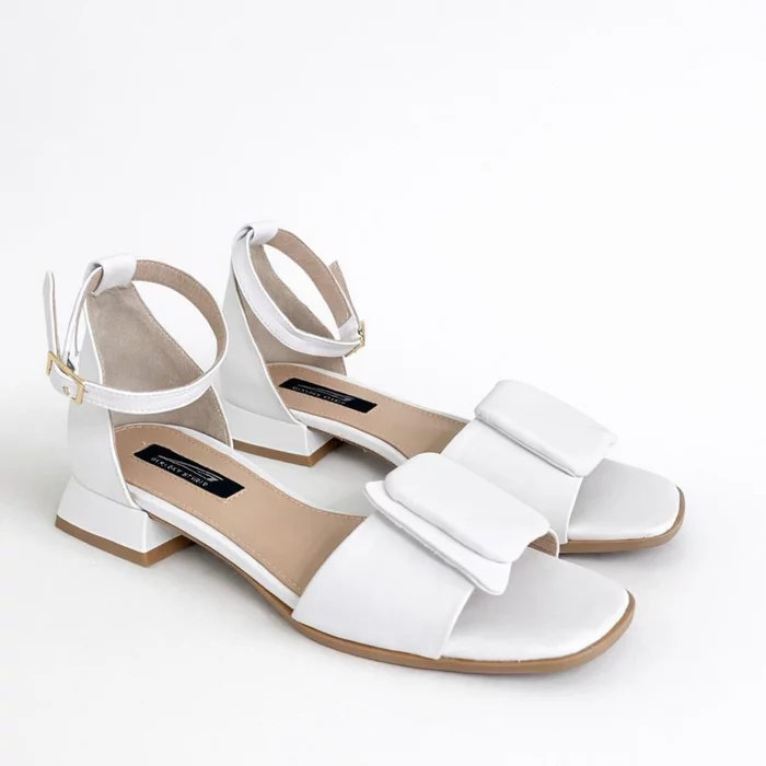 Sandale dama elegante Piele Naturala Albe cu toc mic Luna picture - 2