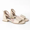Sandale dama elegante Piele Naturala Crem cu toc mic Luna picture - 5