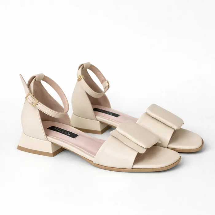 Sandale dama elegante Piele Naturala Crem cu toc mic Luna picture - 5