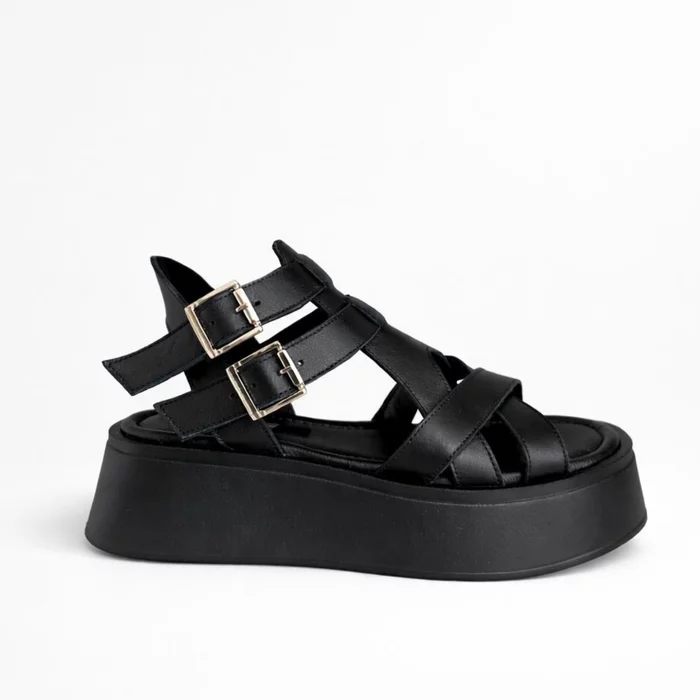 Sandale dama Piele Naturala Negre cu platforma si barete Shadow picture - 2