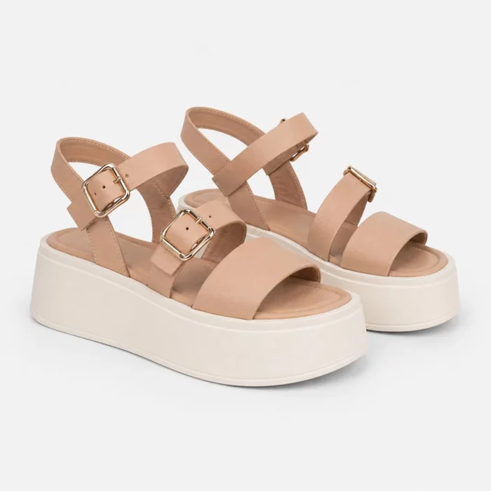 Sandale dama talpa platforma confortabile Piele Naturala Bej Rogue picture - 4