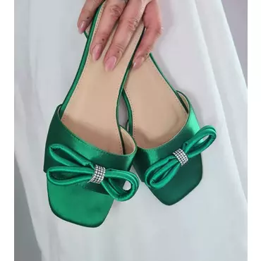 Sandale dama tip papuci cu funda saten verde Belisima