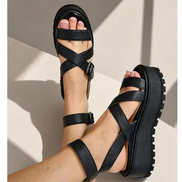 Sandale de dama negre Boho