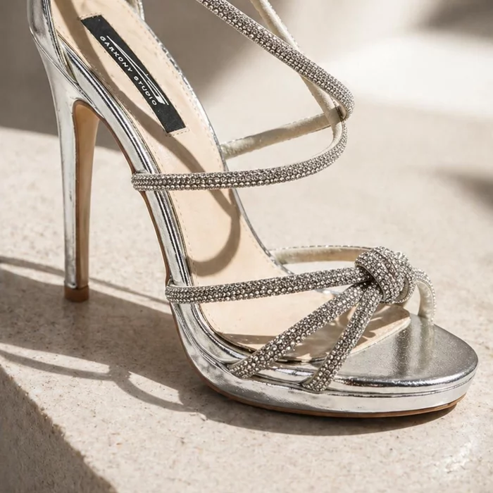 Sandale elegante cu platou argintii cu barete si strasuri Afrodita picture - 6