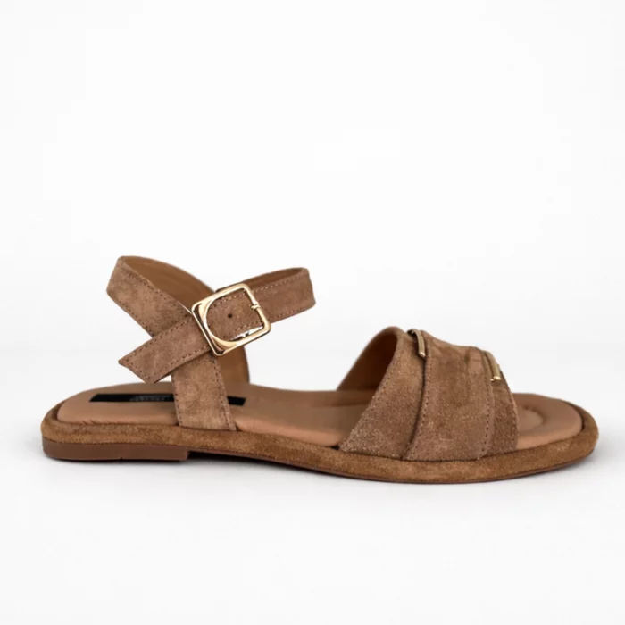 Sandale joase dama Piele Naturala Bej caramel cu accente aurii Soft picture - 4