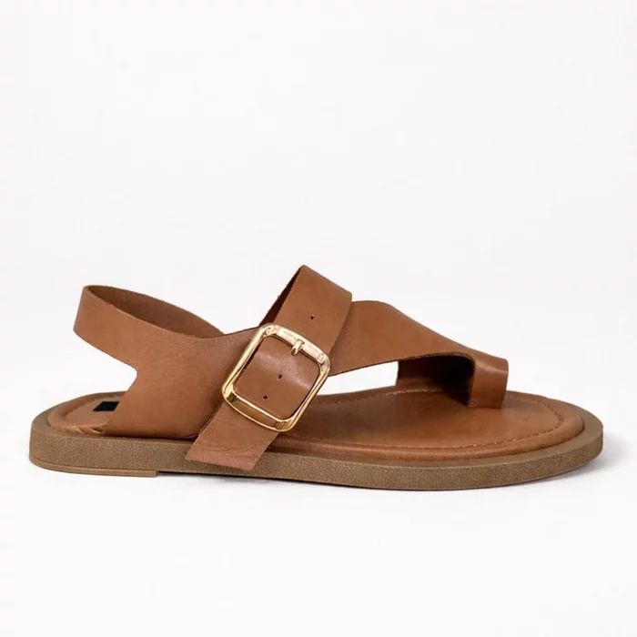 Sandale joase dama Piele Naturala Cogniac cu barete late Minimal picture - 7
