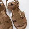Sandale joase dama Piele Naturala Maro caramel cu catarame aurii Capri picture - 3