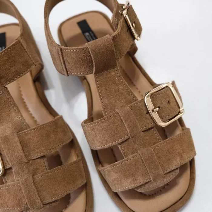 Sandale joase dama Piele Naturala Maro caramel cu catarame aurii Capri picture - 3