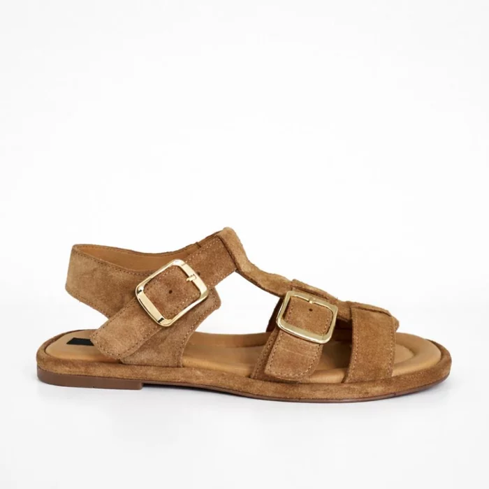 Sandale joase dama Piele Naturala Maro caramel cu catarame aurii Capri picture - 5