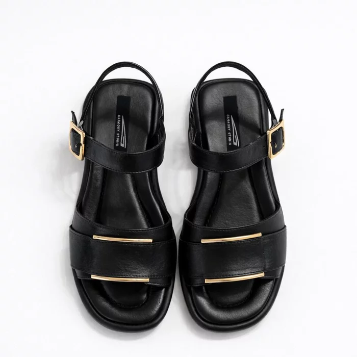 Sandale joase dama Piele Naturala Negre cu accente aurii Soft Noir picture - 5