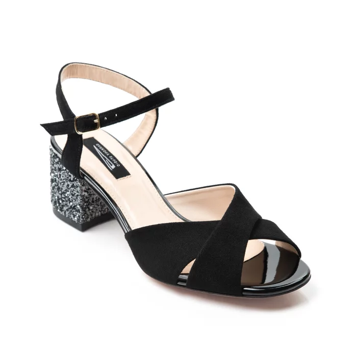 Sandale piele camoscio negru cu glitter Malvina picture - 3