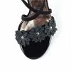 Sandale piele intoarsa neagra Best cu floricele