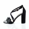 Sandale piele intoarsa neagra Best cu floricele
