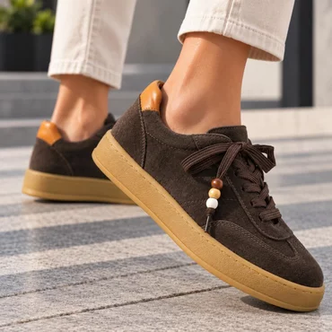 Sneakers damă din piele naturală cu platformă Dili – Maro