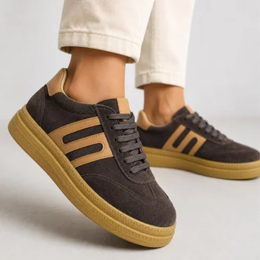 Sneakers damă din piele naturală cu platformă Liana – Maro