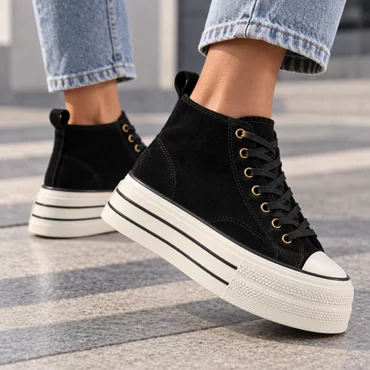 Sneakers dama high-top cu platforma Pixie Negru