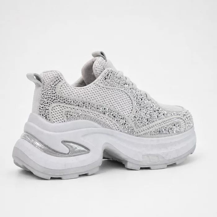 Sneakers dama talpa platforma Gri cu strasuri argintii Dusty picture - 3