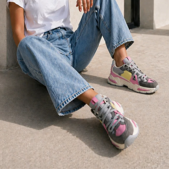 Sneakers dama talpa platforma piele eco multicolora Gri Bluma picture - 3