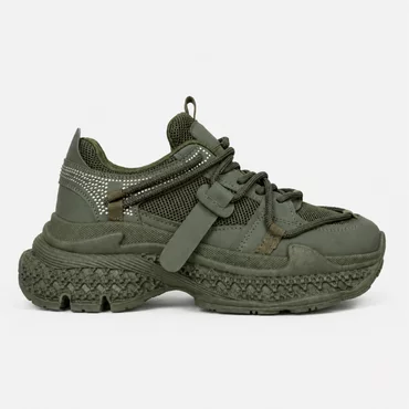 Sneakers dama talpa platforma piele eco si textil Kaki Simon