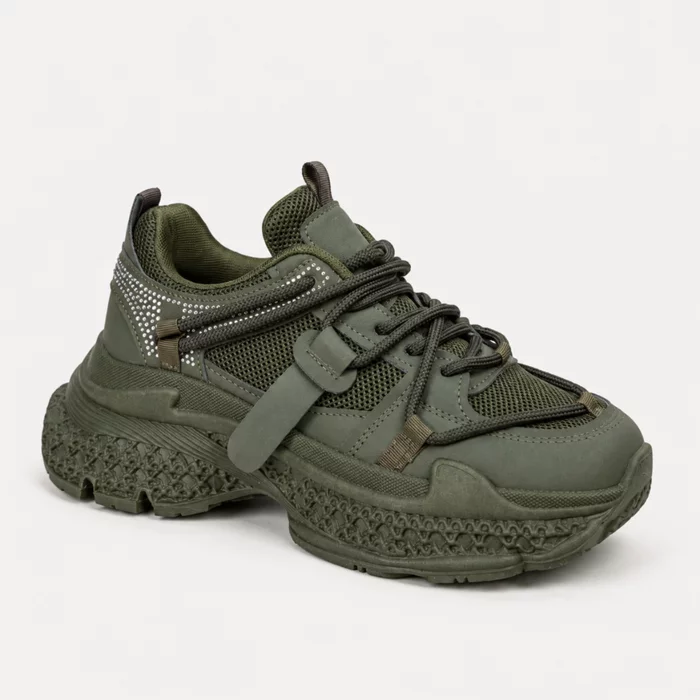 Sneakers dama talpa platforma piele eco si textil Kaki Simon picture - 3